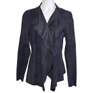 Illia Suede Leather Draped Waterfall Jacket Size 10 Open Front USA Made Capsule